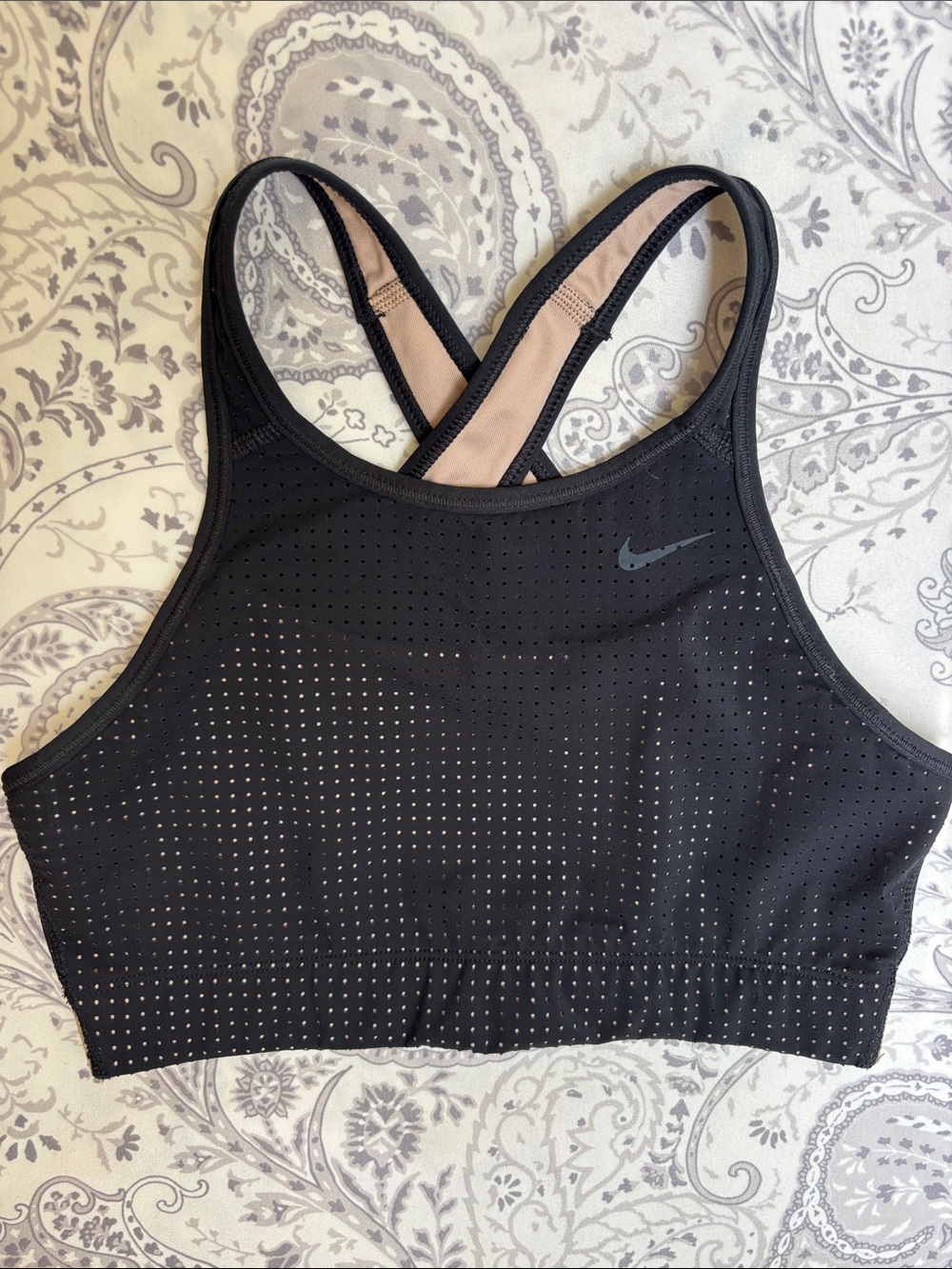 Nike Black Mesh Racerback Perforated Support Sports Bra with Nude Lining-size M